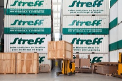 Streff Storage Forklift Carrying a Wooden Crate